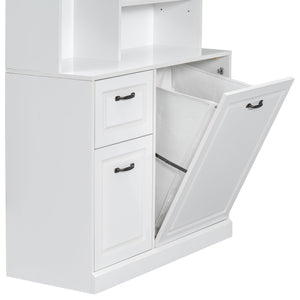 English Elm Bathroom Tall Storage Cabinet with Tilt-Out Hamper, 70.9" Linen Tower, 2 Drawers, Adjustable Shelves, White Finish N725P278420K