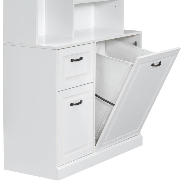 English Elm Bathroom Tall Storage Cabinet with Tilt-Out Hamper, 70.9" Linen Tower, 2 Drawers, Adjustable Shelves, White Finish N725P278420K