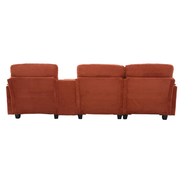 English Elm United Corduroy L-Shaped 4-Seater Sofa With Usb, Cup Holders & Storage Ottoman - Perfect For Apartments! W1568S00225-GIGA