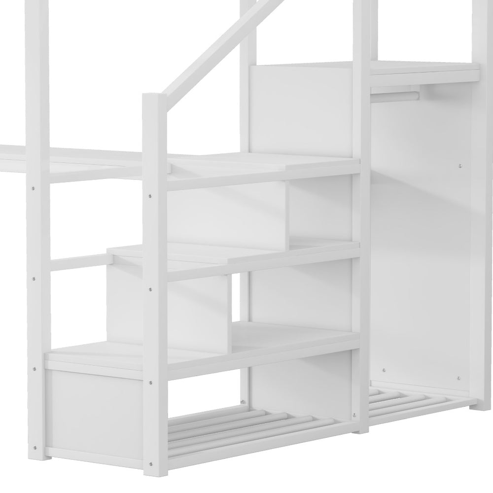 English Elm Queen Loft Bed With Desk & Charging Station - Space-Saving Metal Bed For Kids & Teens, White Finish W2580S00045-GIGA