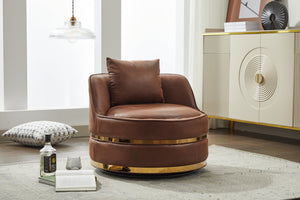 English Elm Swivel Velvet Accent Chair Brown — 360° Padded Barrel Club Chair with Stainless Steel Base, Cozy Durable W2915P234014