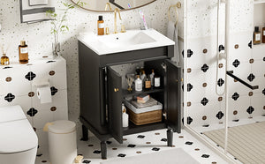 English Elm 24'' Modern Bathroom Vanity with Ceramic Basin, Solid Wood Frame, Soft-Close Doors, Ample Storage Black N710P190503B