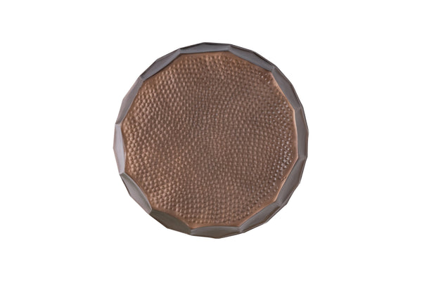 English Elm Modern Round Hand-Hammered Aluminum Coffee & End Table Set — Hexagonal Patterned Artisanal Design Copper B009S01531