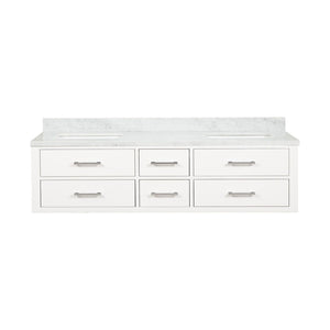 English Elm White Double Bath Vanity With Carrara Marble Top – 72" W, Elegant Design, Ample Storage & Easy Setup B2731P258082-GIGA