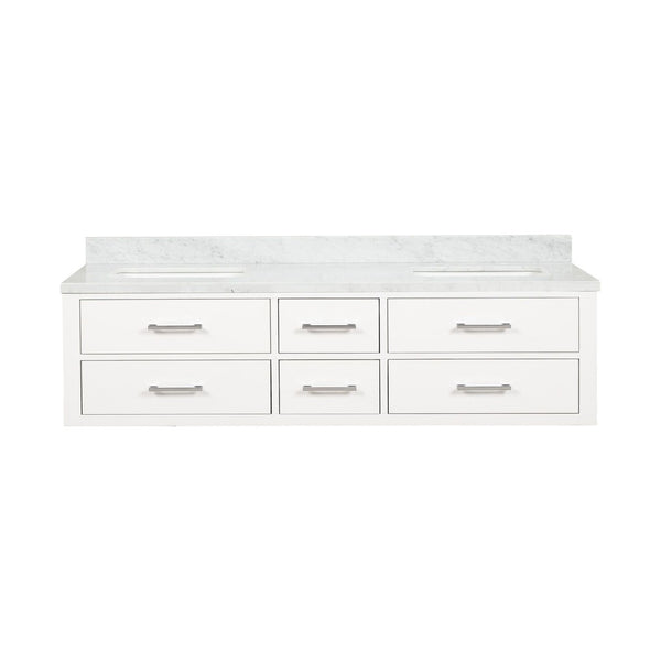 English Elm White Double Bath Vanity With Carrara Marble Top – 72" W, Elegant Design, Ample Storage & Easy Setup B2731P258082-GIGA