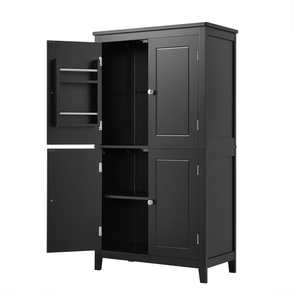 English Elm Elegant Bathroom Floor Storage Cabinet with 4 Doors, Adjustable Shelves, Anti-Tip Design, 28"L x 15"W Black N725P188461B
