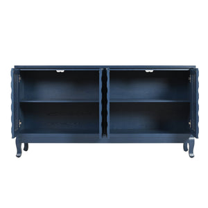 English Elm Elegant Navy Blue Sideboard, 4-Door Storage Cabinet with Arched Groove Wavy Doors, Adjustable Shelves W2696P245317