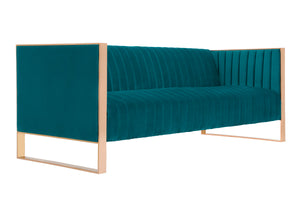 English Elm Trillium 83" Velvet Sofa with Gold Stainless Steel Frame, Vertical Stitching, Plush High-Density Foam Teal B365P398097