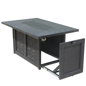 English Elm Aluminum Antique Bronze 50x32" Rectangle Fire Table with Fire Glass, Cover & Rust-Free Cast Finish B010S00468
