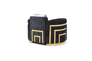 English Elm Soledad Plush 3-Seater Sofa in Rich Black Upholstery with Gold-Hued Chrome Legs & Accent Pillows B078S00629