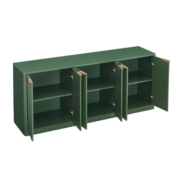 English Elm 67-inch Wavy Sage Green Sideboard with Six Doors Wood Grain Top Living Room Storage W1162P387864