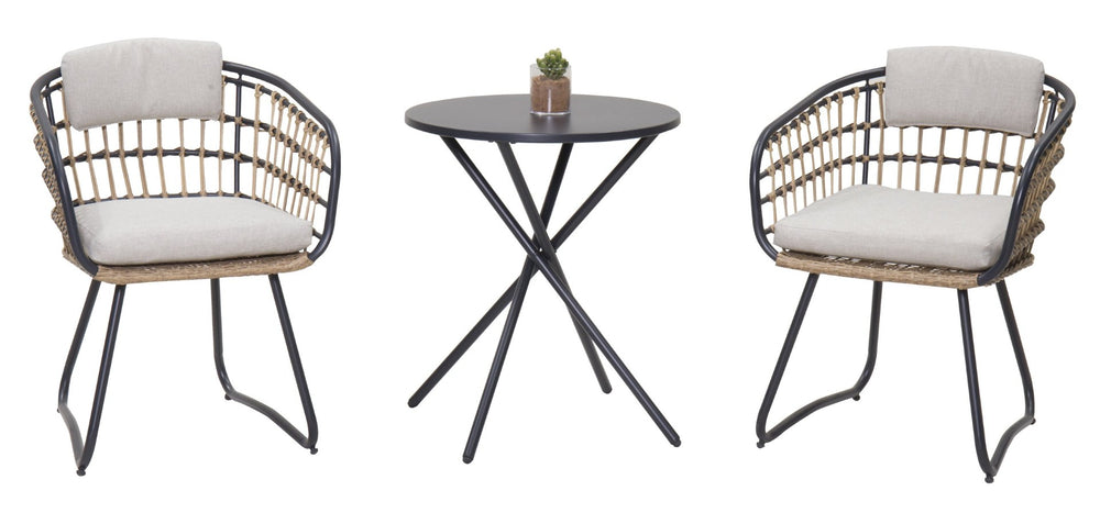 English Elm 3-piece Outdoor Bistro Set Pe Wicker Cafe Chairs and Table for Balcony or Patio W3990S00003