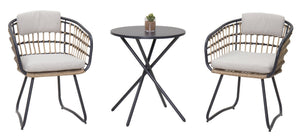 English Elm 3-piece Outdoor Bistro Set Pe Wicker Cafe Chairs and Table for Balcony or Patio W3990S00003