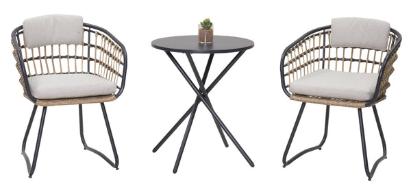 English Elm 3-piece Outdoor Bistro Set Pe Wicker Cafe Chairs and Table for Balcony or Patio W3990S00003