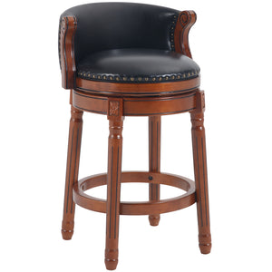 English Elm Seat 26" Cow-Top Leather Wooden Bar Stool with 360° Swivel, Contoured Back, Solid Wood Frame W2195P206486