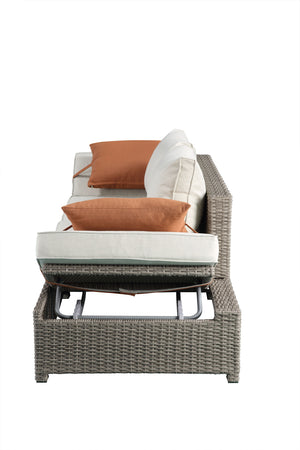 English Elm Salena Gray+Beige All-Weather Wicker Patio Sofa & Ottoman with 2 Toss Pillows, Foam Cushions, No-Assembly B2726P245456