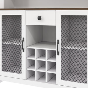 English Elm 70.9" Farmhouse Hutch Pantry with Led Lighting Wine Rack Mesh Doors and Built-in Power White CH361426AAK