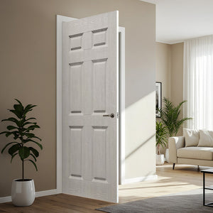 English Elm 36 in White Six Panel Hollow Core Composite Interior Door Slab for Modern Homes B2763P486363