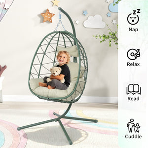 English Elm Hanging Egg Chair Pe Wicker Swing Seat with Stand Washable Cushion Patio Balcony T5880P497577