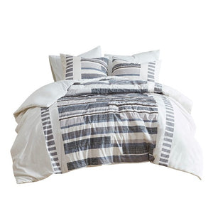 English Elm Full/Queen Serena 3-Piece Cotton Percale Duvet Cover Set with Fringe & Chenille Trims, Antimicrobial Protection B03596495