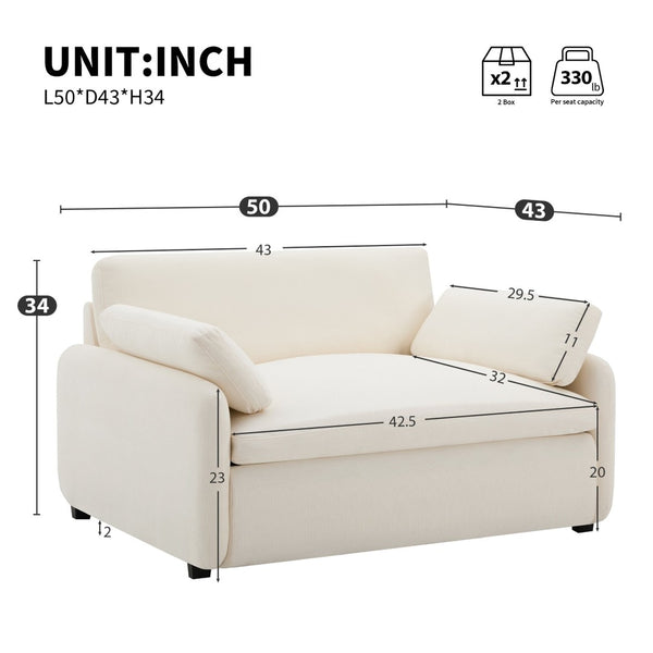 English Elm 50*43" Oversized Chenille Armchair Deep Lounge Seat Modern Minimalist Living Room Chair Cream N723S5042A
