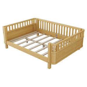 English Elm Full Full Size Wood Platform Bed for Kids with Guardrail, Solid Pine Construction, Low Profile, 350LB Capacity, Natural Finish W2593P367066