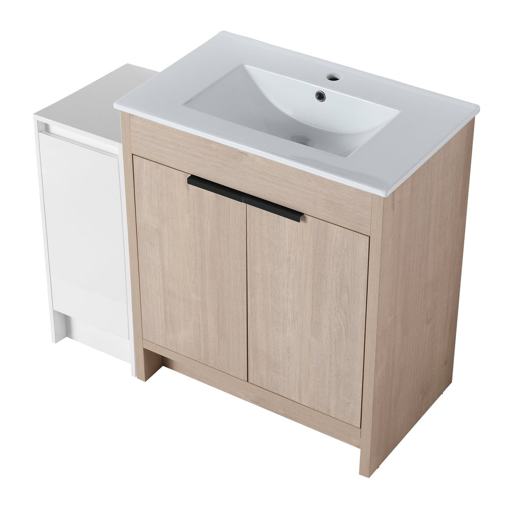 English Elm 42 Inch Freestanding Bathroom Vanity With Ceramic Sink, Soft-Close Doors & Ample Storage Space W999S00304