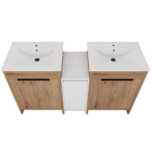 English Elm 60 Inch Freestanding Bathroom Vanity With Ceramic Sink, Soft-Close Doors & Ample Storage Solutions W999S00321