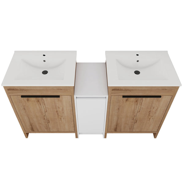 English Elm 60 Inch Freestanding Bathroom Vanity With Ceramic Sink, Soft-Close Doors & Ample Storage Solutions W999S00321