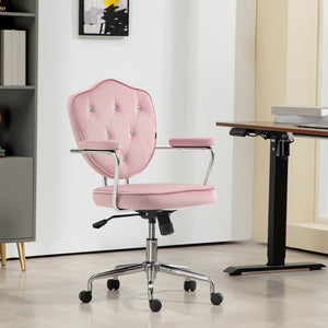 English Elm Homcom Glamorous Pink Velvet Swivel Office Chair With Rhinestone Accents For Stylish Comfort & Mobility W2225P250016