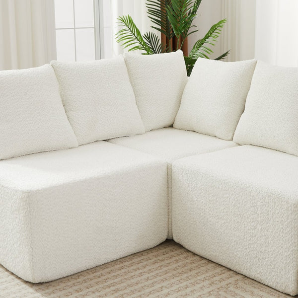 English Elm [video]151.6-inch Modular Chenille Sectional with Deep Seats and Chaise for Open Living Spaces Beige W3505S00058