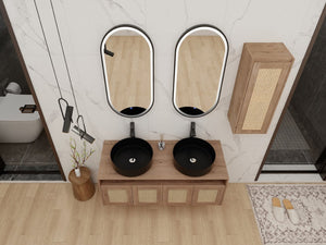English Elm 48" Floating Bathroom Vanity Oak Finish Dual Ceramic Sinks Four Soft Close Doors W999S00499