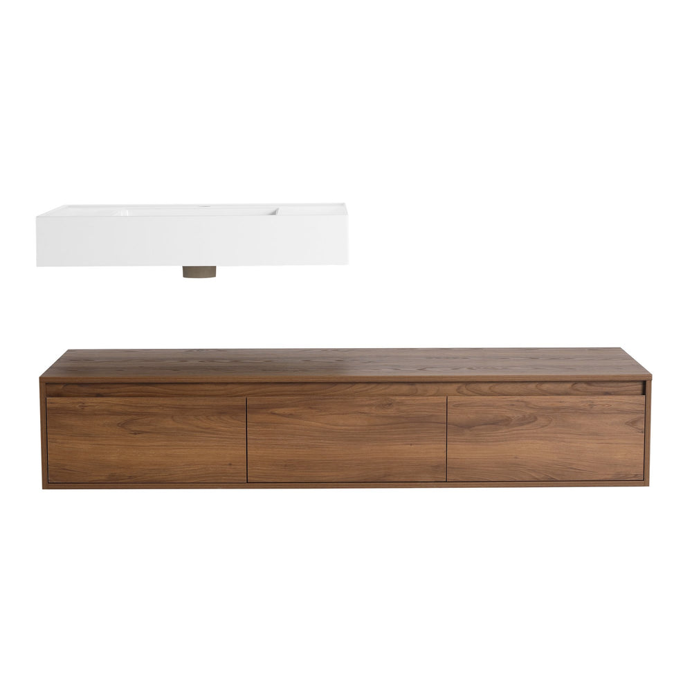 English Elm 60 Inch Wall-Mounted Bathroom Vanity With Resin Sink, Soft-Close Drawers & Floating Design Charm W999S00258