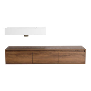English Elm 60 Inch Wall-Mounted Bathroom Vanity With Resin Sink, Soft-Close Drawers & Floating Design Charm W999S00258