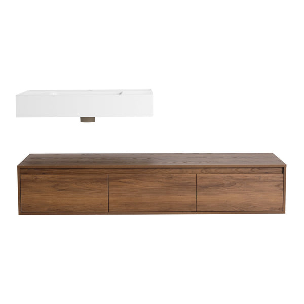 English Elm 60 Inch Wall-Mounted Bathroom Vanity With Resin Sink, Soft-Close Drawers & Floating Design Charm W999S00258