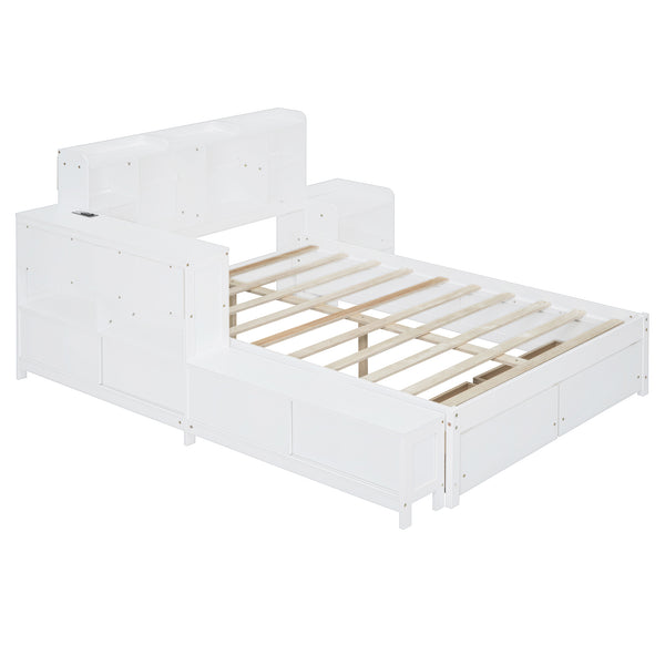 English Elm Full Size Wooden Platform Bed With Desk, Storage Drawers, Usb Ports, Nightstand & Modern Design N820S00029K