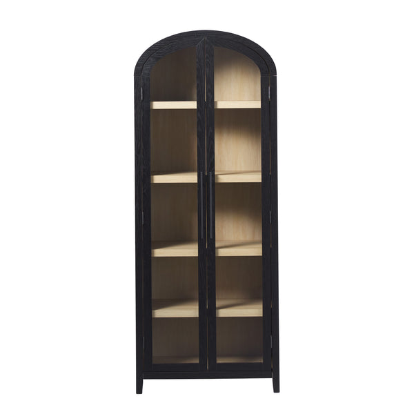 English Elm Walker Edison - Modern 5 Shelf Arched Tall Bookcase with Tempered Glass Doors, MDF Durability, Sleek Metal Handles, Showcase Pieces in Living and Office Spaces Black 72.31 L x 19.01 W x 15 H B185S00024