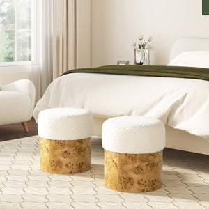 English Elm Nebula Sculptural Boucle Round Ottoman with Three Legged Base for Living Room B2719P238446
