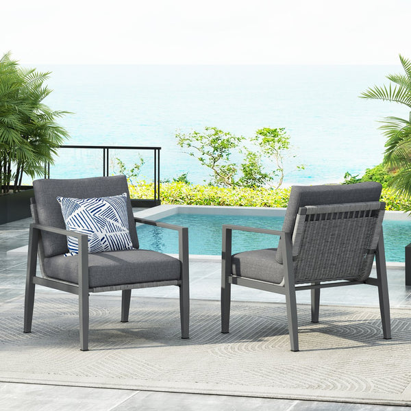 English Elm Christopher Knight Home® - [Set Of 2] Gray Aluminum Lounge Chairs With Plush Cushions And Modern Rope Accents For All Spaces N767P237034G_2