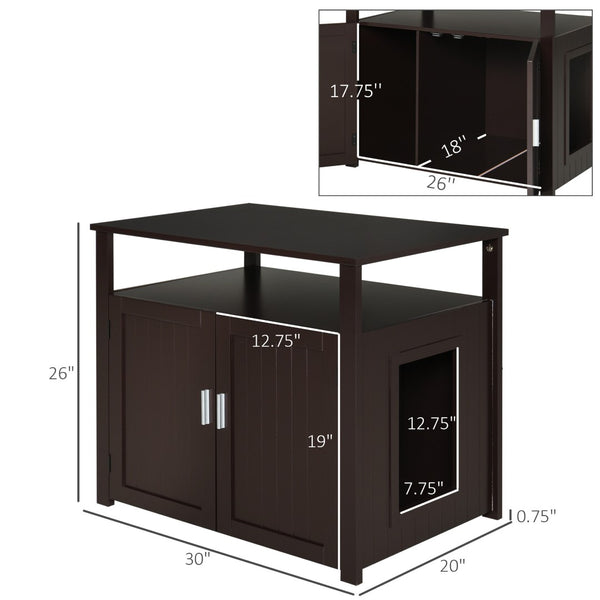 English Elm Pawhut Stylish Wooden Cat Litter Box Enclosure & End Table With Adjustable Partition, Brown W2225P217309-GIGA