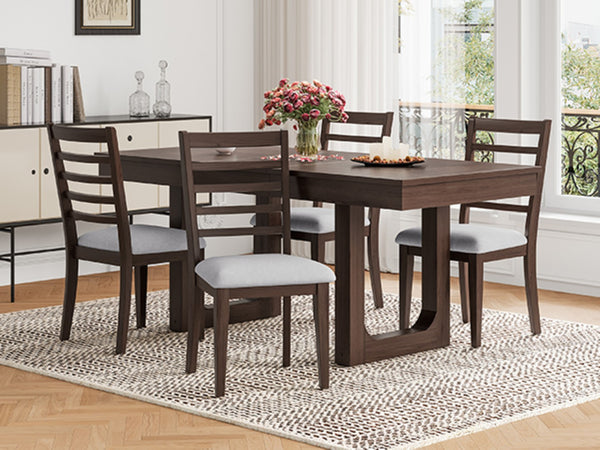 English Elm Farmhouse Ladder Back Dining Chairs Rubberwood Frame Upholstered Seat Set of 2 Brown+Beige N752P272063D