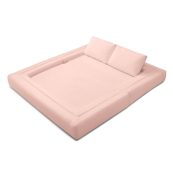 English Elm 81'' Corduroy Floor Sofa Convertible Loveseat Futon Sleeper with Foam Fill and Pillows Light Pink W1117P459735