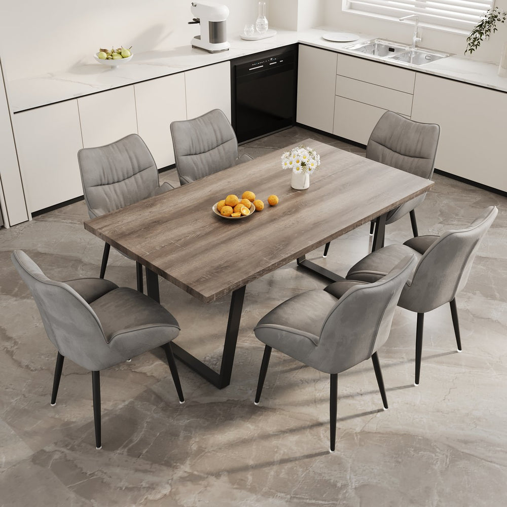 English Elm 62.9-Inch Walnut Dining Set With 6 Plush Velvet Chairs - Modern, Durable, Easy To Assemble, Seats 4-6 W1727S00083