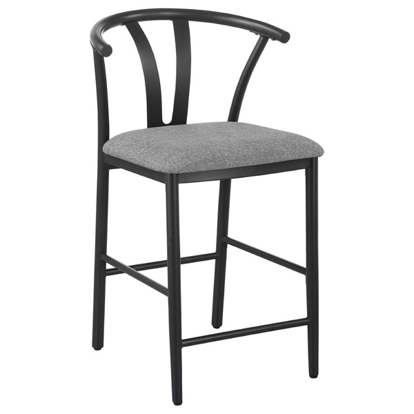 English Elm Tazman Wishbone Inspired Counter Stools Set of Two Grey Fabric Mid-century Dining B062P441114