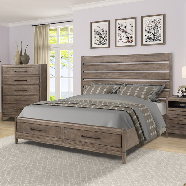 English Elm Montrose Queen Storage Bed with Usb Ports Poplar Wood Slatted Headboard Modern B108S00049