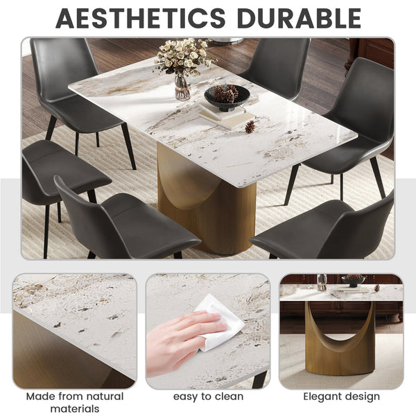 English Elm 55.12"Modern Sintered Stone Dining Table with Bronze Iron Legs — Sleek Rectangular Top, Seats 6, 400 lb Capacity Antique Brass,White W1535S00556