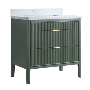 English Elm Fully Assembled 36" Green Bathroom Vanity With Solid Wood, Carrara Marble Top & Soft-Close Features W1826P308980