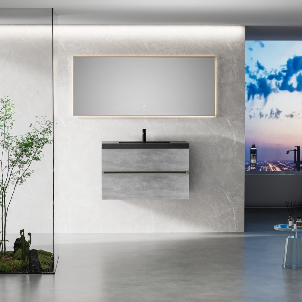 English Elm 36" Floating Wall Mounted Bathroom Vanity with Resin Basin and Soft Close Drawers W1573P155846