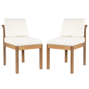 English Elm Acacia Wood Outdoor Dining Chairs Set of 2 Sculpted Patio Seating with Cushions Cream,Teak N768P373124L