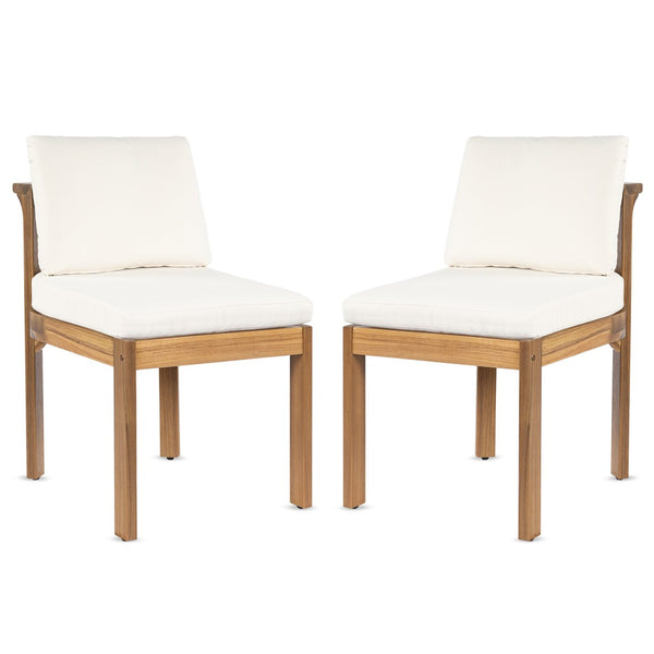 English Elm Acacia Wood Outdoor Dining Chairs Set of 2 Sculpted Patio Seating with Cushions Cream,Teak N768P373124L